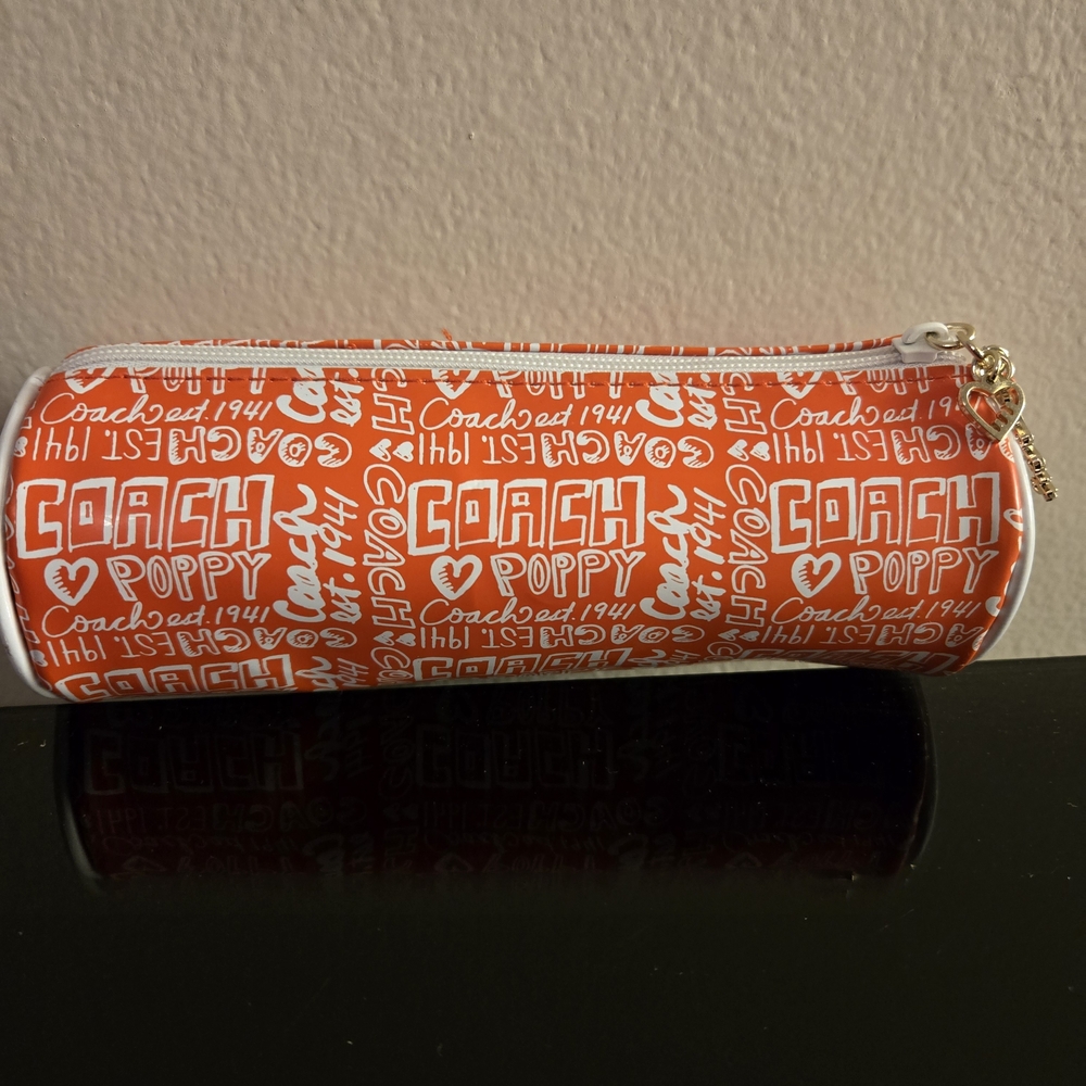 Coach Poppy Orange Logo Barrel Cosmetic Bag Pencil Case Charm Y2K